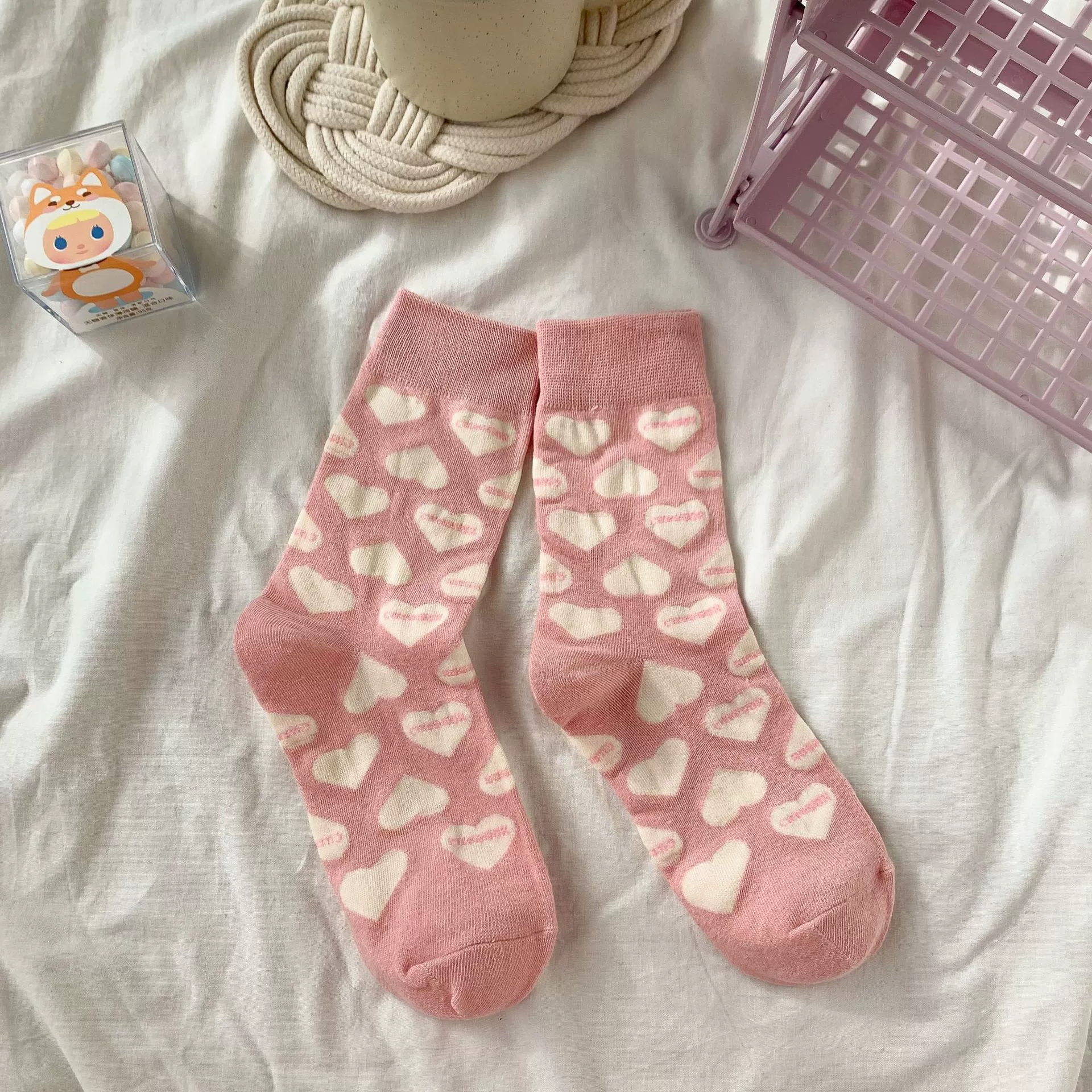 ถุงเท้าสไตล์เกาหลี ลายหัวใจ ผ้านิ่ม