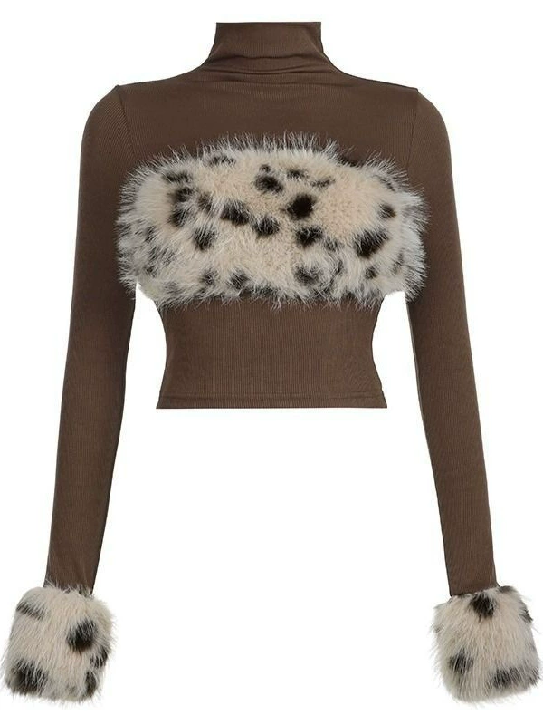 เสื้อแขนยาวแต่งขนฟริ้ง ลายเสือดาว สุดเก๋ รหัส CN1664