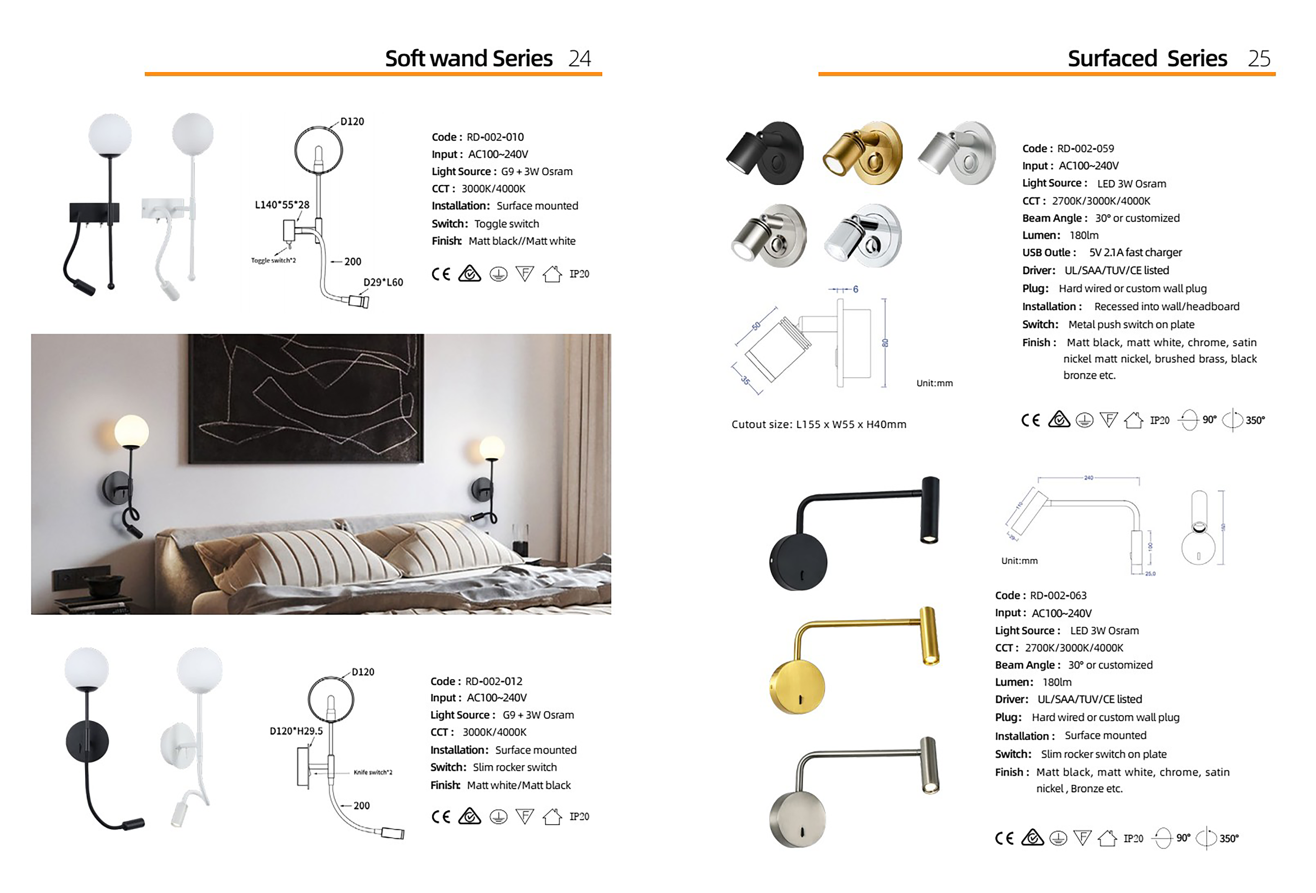 โคมไฟหัวเตียง โคมไฟติดผนังอ่านหนังสือ Wall Reading lamp