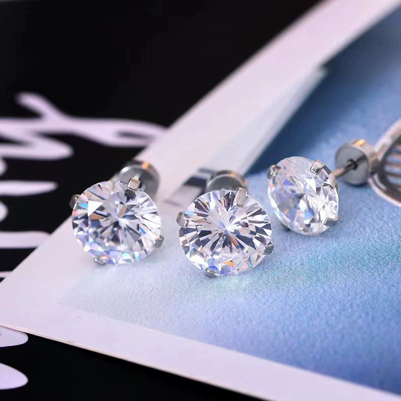 ตุ้มหู สแตนเลส ฝังเพชร มีหลายขนาด