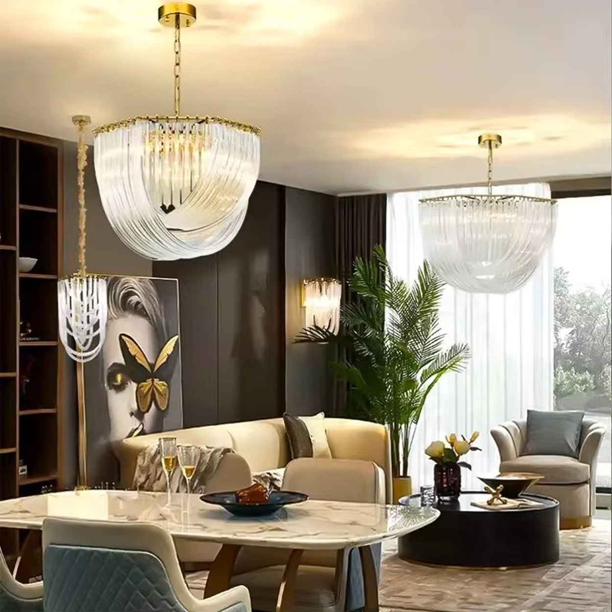 โคมไฟระย้าคริสตัล Chandelier crystal Metal Gold + Crystal Clear LED E14 IP20