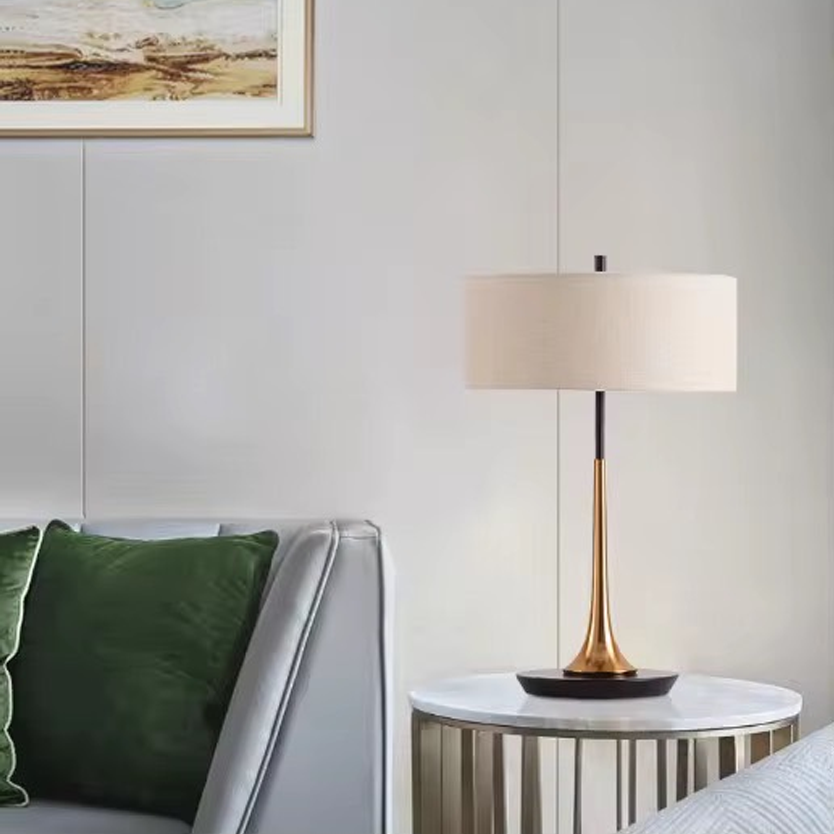 โคมไฟตั้งโต๊ะ สไตล์นอร์ดิก Nordic style table lamp Metal + Fabric LED E14x2 IP20