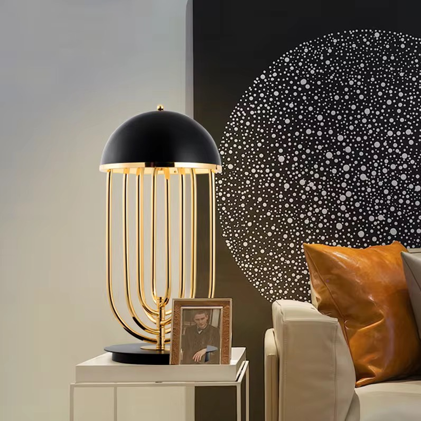 โคมไฟตั้งโต๊ะ สไตล์นอร์ดิก Nordic style table lamp Metal Black White + Gold LED G9x2 IP20