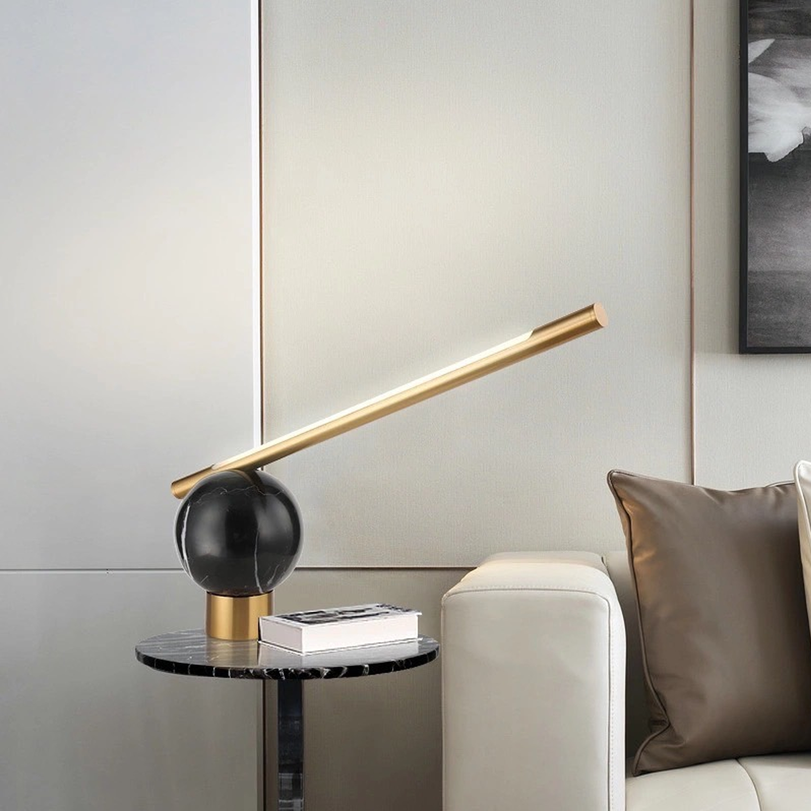โคมไฟตั้งโต๊ะ สไตล์นอร์ดิก Nordic style table lamp Metal + Marble LED included