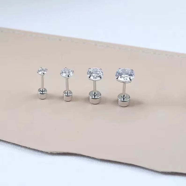 ตุ้มหู สแตนเลส ฝังเพชร มีหลายขนาด