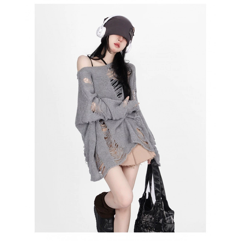 เสื้อแขนยาว เปิดไหล่ แต่งขาด รหัส A413