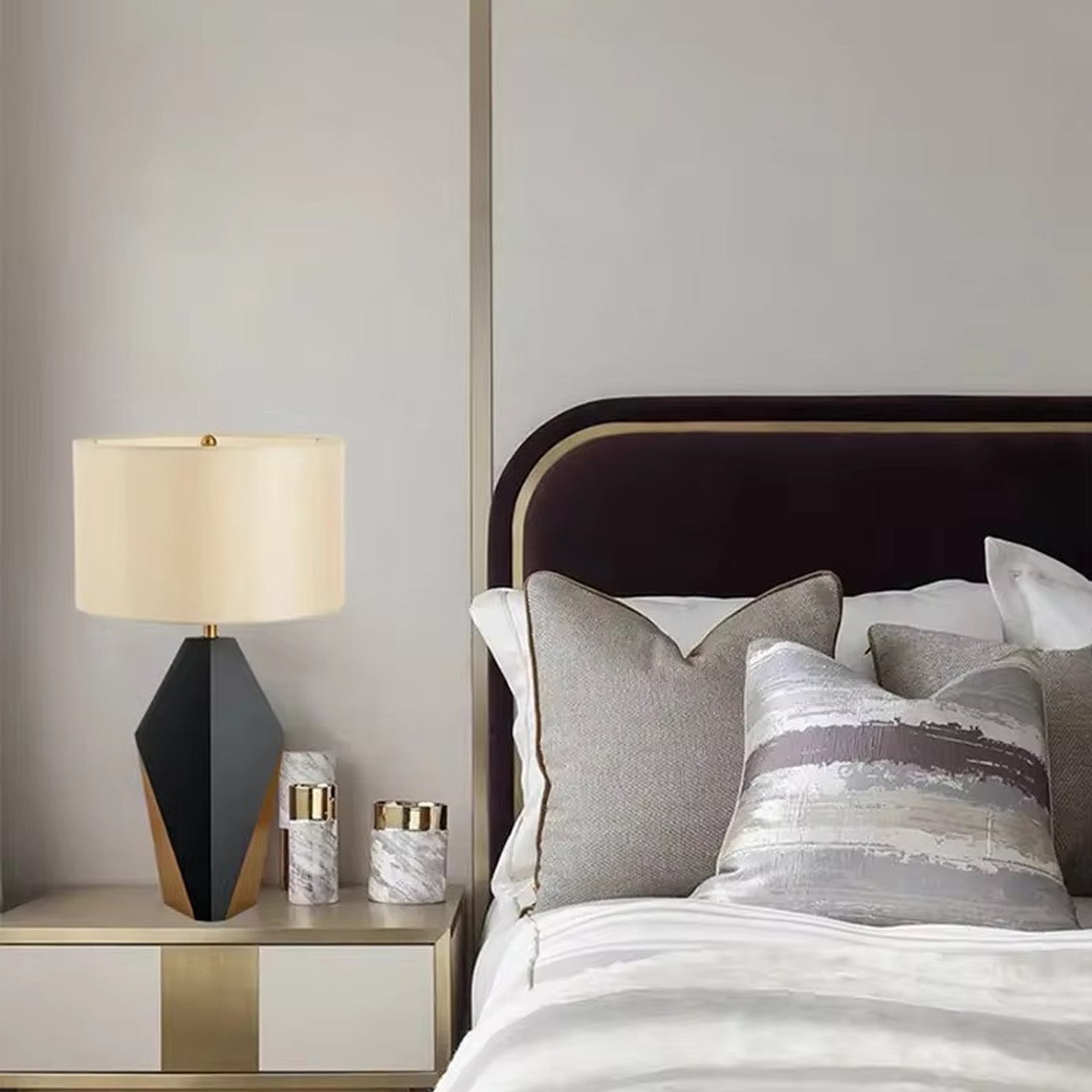 โคมไฟตั้งโต๊ะ สไตล์นอร์ดิก Nordic style table lamp Metal + Fabric LED E27X1 IP20