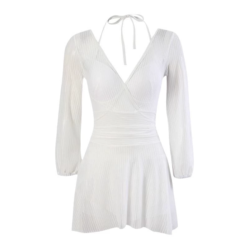 ชุดว่าน้ำ เดรสกระโปรงมีซับกางเกง กันโป้ รหัส SW8599