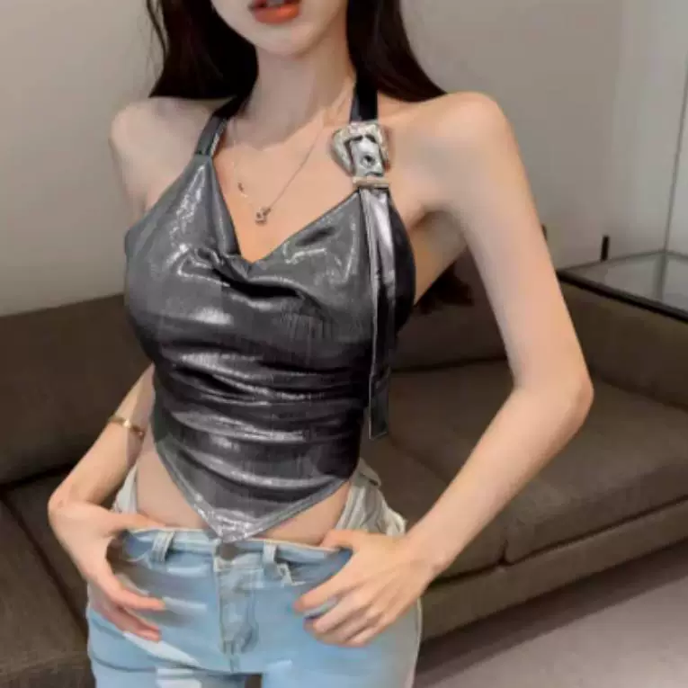 เสื้อครอป ผ้าเงาเมทัลลิค รหัส CN2462