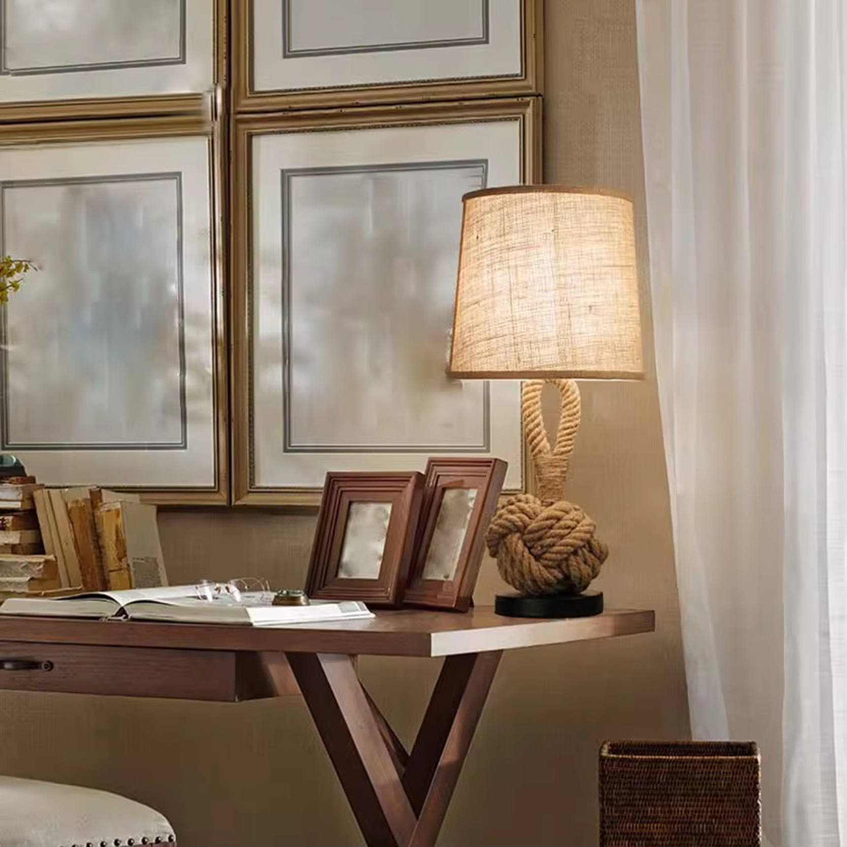 โคมไฟตั้งโต๊ะ Table lamp Vintage Metal + Hemp rope LED E27x1 IP20