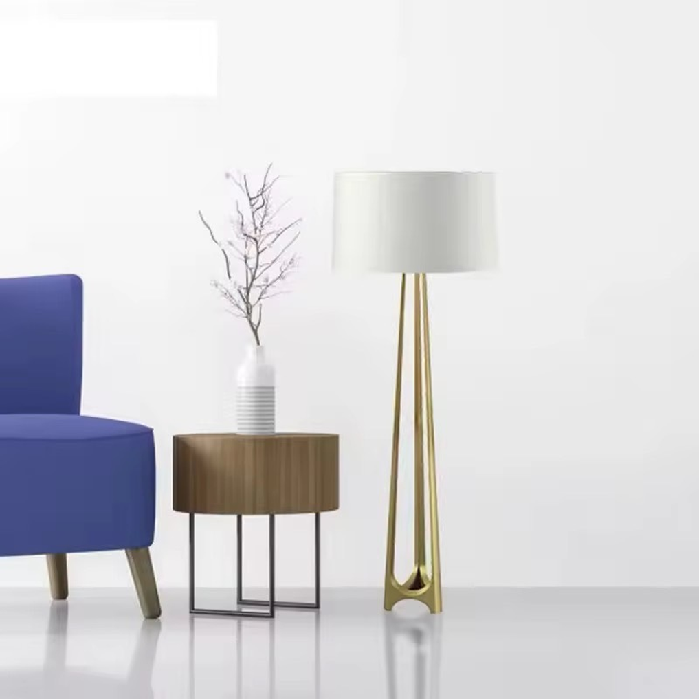 โคมไฟตั้งพื้นหรูหรา โมเดิร์น Modern Luxury Floor Lamp Iron +Fabric Gold + White LED E27x1