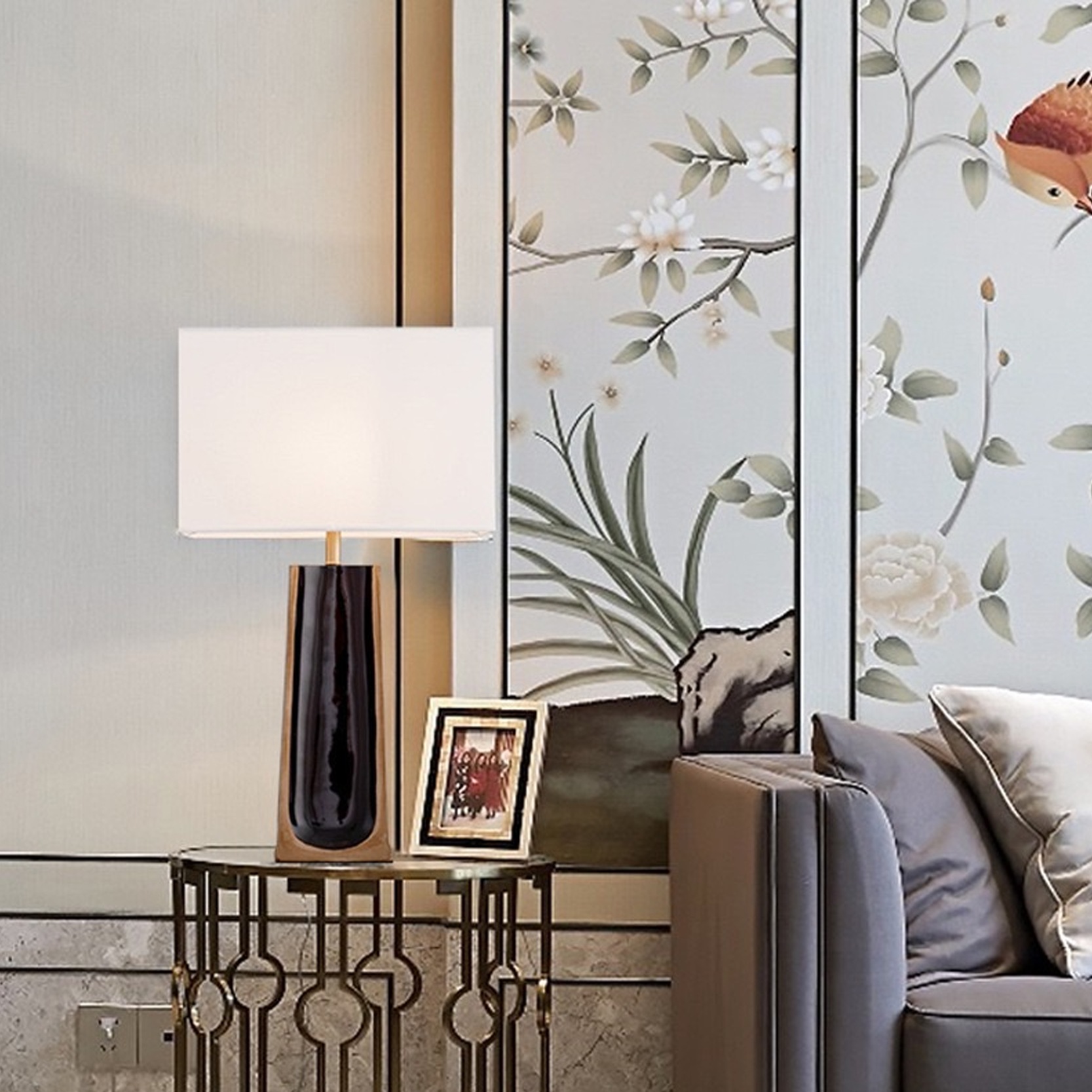 โคมไฟตั้งโต๊ะ สไตล์นอร์ดิก Nordic style table lamp Resin + Fabric LED E27x1 IP20