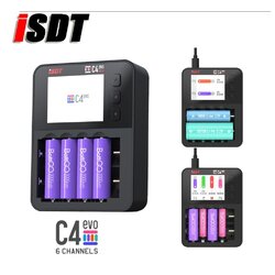 ISDT C4 EVO 36W 8A 6 Channels Smart Battery Charger & USB Output 18650 26650 26700 AA AAA Battery