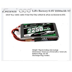 แบตใส่วิทยุ GENS ACE 6.6V 2250mAh 5C Li-FE Battery 2S1P for 18SZ 14SG 10J T8J T6J futaba radio transmitter.