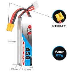 GNB 2S 450MAH 7.4V 80C XT30 Lipo Battery สำหรับใส่ RC เครื่องบิน โดรน และ อื่นๆทั่วไป