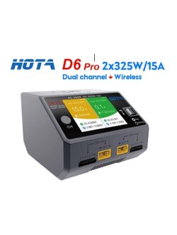HOTA D6 Pro 325W 15A 1-6S Dual Channel AC/DC Smart Charger เครื่องชาร์จ แบตพร้อมกัน 2ก้อน 650w 15A ชาร์จไวเลส ชาร์จไฟบ้าน เสียบไฟบ้าน และ พาวเวอร์แยกได้ แรง ชาทเร็ว เต็มชัวร์