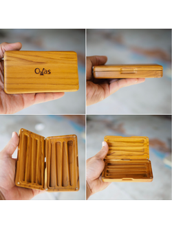 กล่องเก็บพันลำ ไม้สักแท้ ไม้สักทอง สายพันลำ ขนาด 13 × 7.5 CM ใส่ได้ 4 มวน แบบจุใจ