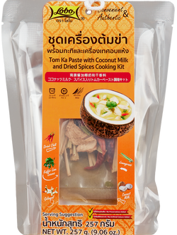 ชุดเครื่องต้มข่าพร้อมกะทิและเครื่องเทศอบแห้ง 257 กรัม / Tom Ka Paste with Coconut Milk and Dried Spices Cooking Kit 257 gram.
