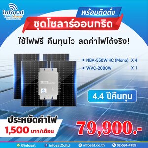 ชุดแนะนำรวมติดตั้ง ชุด On-Grid 2000W รุ่น NBA-550W. HC Mono 4 แผง