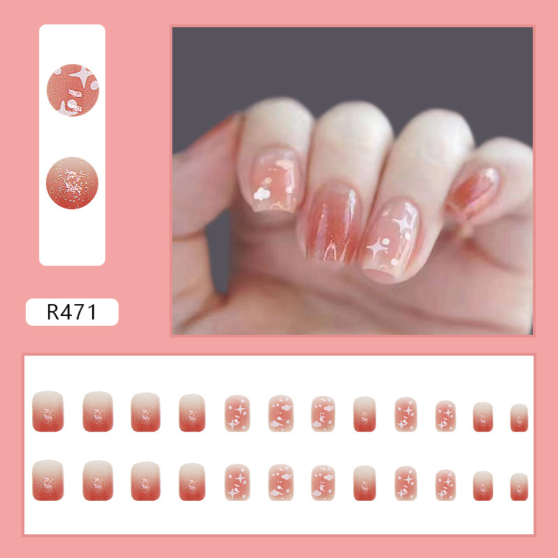 PPHOO✨#OR สีส้ม เล็บสวย เล็บปลอม กล่อง 24 ชิ้น