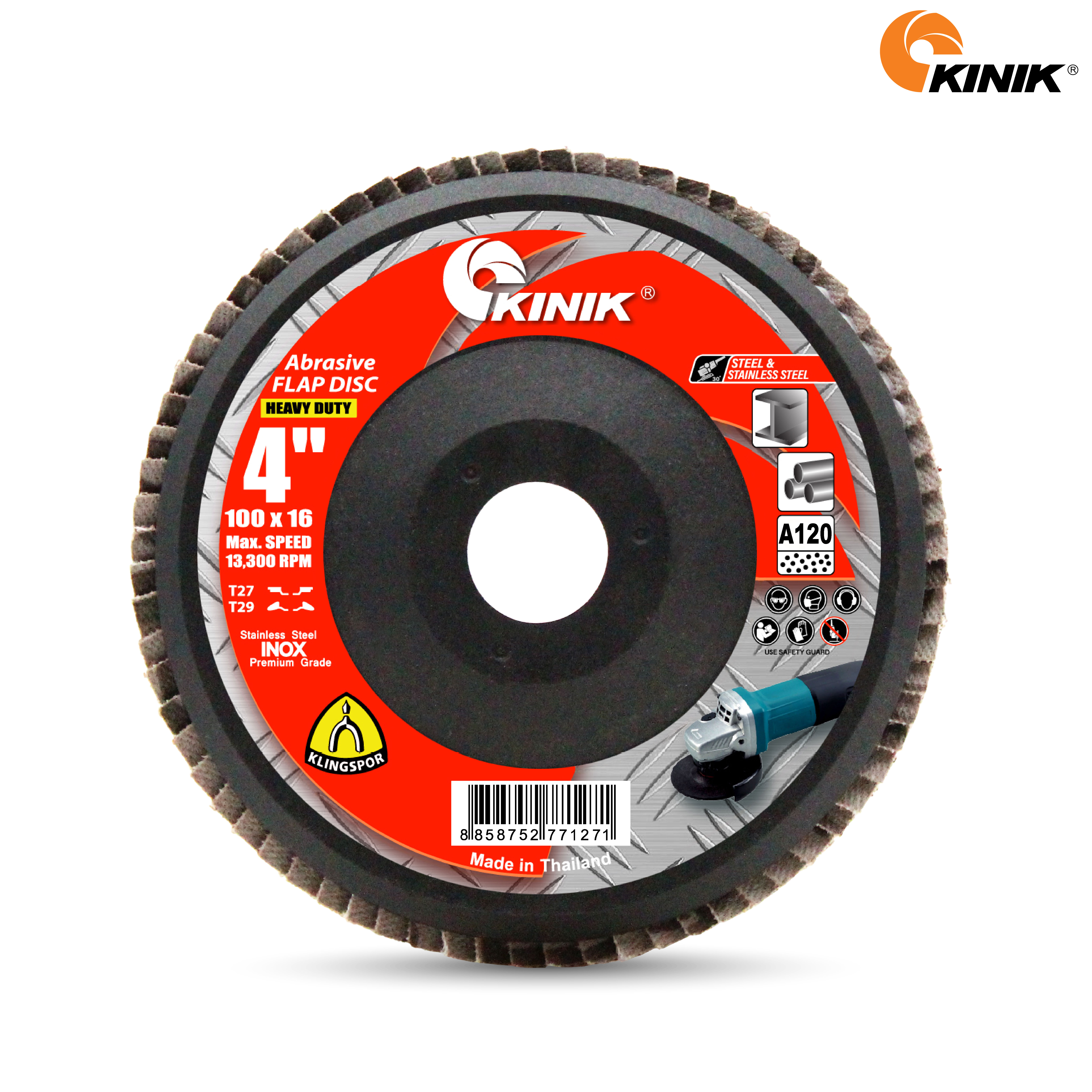 จานทรายหลังแข็ง-ดำ(310) KINIK A120 100x16 mm.
