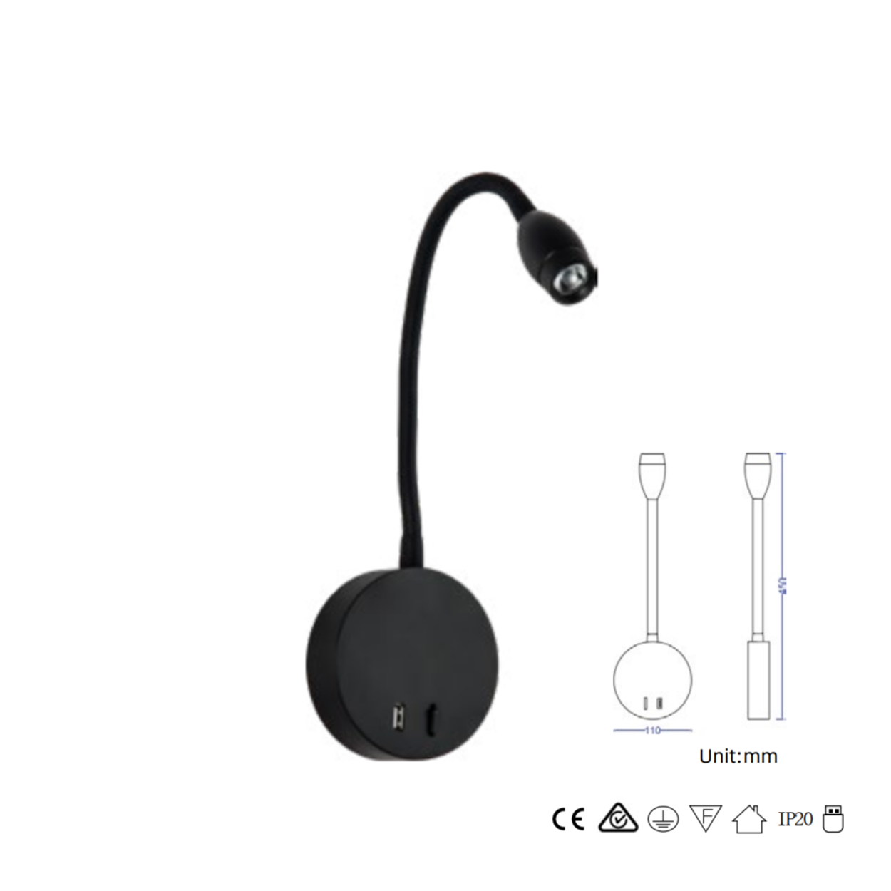 โคมไฟอ่านหนังสือติดผนัง Wall Reading Lamp Metal + Aluminium LED Cree 3W IP20 (KP049)