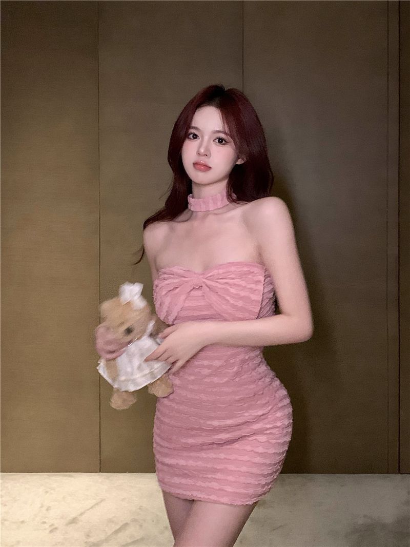 ชุดเดรส ชมพู โชคเกอร์คอ เซ็กซี่ CN60113 พร้อมส่งในไทย