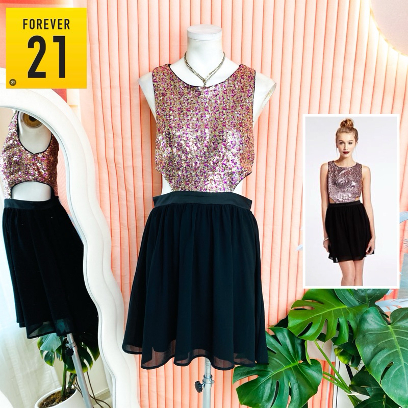 ไซด์ M แบรนด์ Forever21 แท้ 100%🌸เดรส เว้าเอว งานเกล็ดวิบวับ สีชมพู ใส่ออกงาน ทรงเข้ารูป เดรสออกงาน ชุดปาร์ตี้(15)