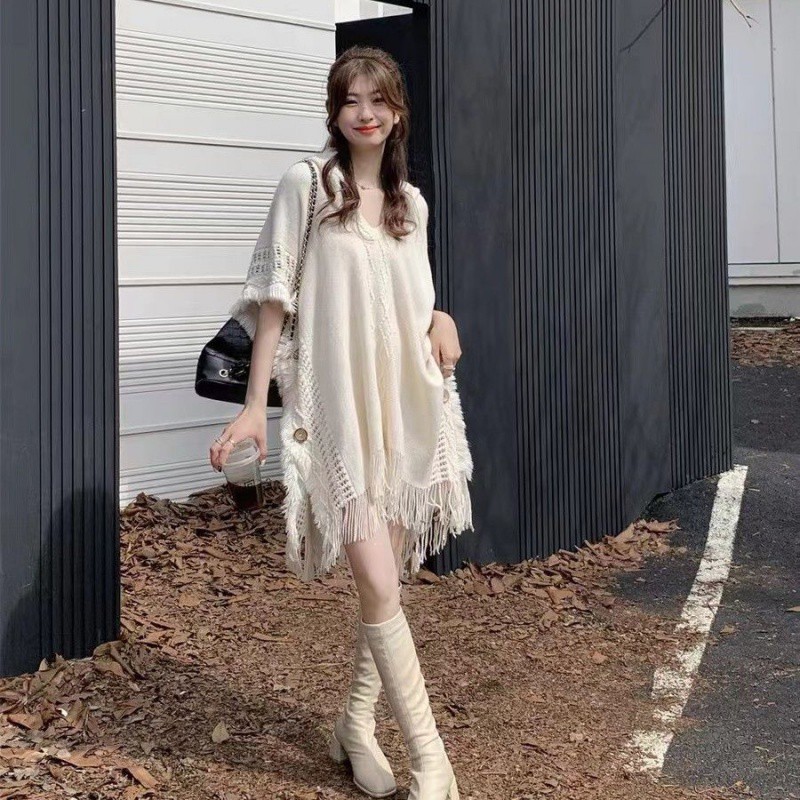 เดรสไหมพรม หมวกฮู้ด สีครีม หนานุ่ม รหัส SC59