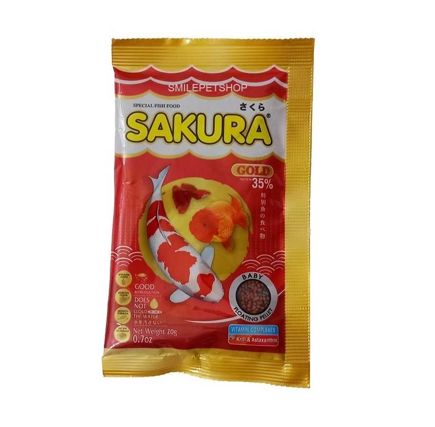 SAKURA GOLD 20g 50g 100g 250g (อาหารปลาสวยงาม สูตรใหม่ เม็ด 3 สี สูตร เร่งสี เร่งโต น้ำไม่ขุ่น)