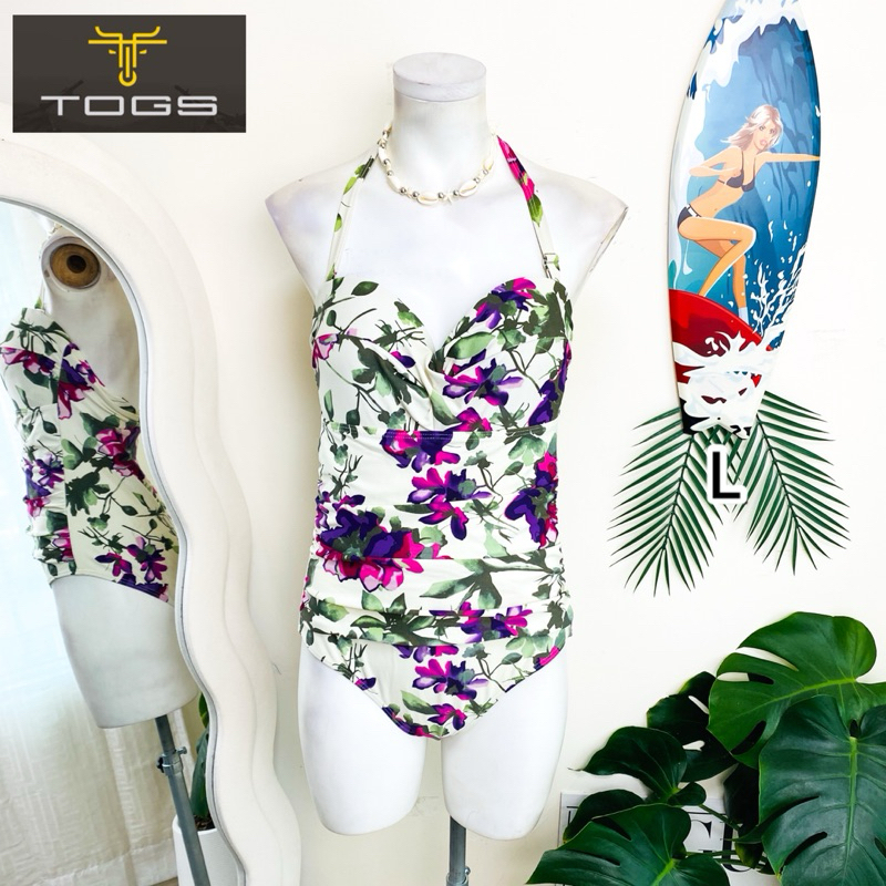 ไซด์ L แบรนด์ TOGS แท้ 100%🌸วันพีช ชุดว่ายน้ำ One-piece ทะเล ชายหาด ลายดอกไม้ Beach summer ชุดปาร์ตี้
