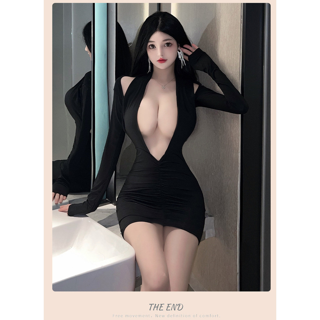 ชุดมินิ ชุดเดรสแขนยาวดีเทลผ่าปลายเล็กๆ เว้าโชว์หลังแบบแซ่บไม่ไหว CN2178