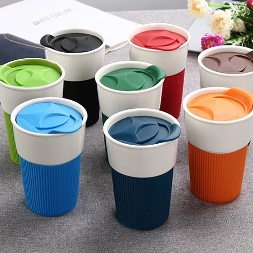 แก้วกาแฟมีที่จับกันลื่น พร้อมฝาปิด FCM011