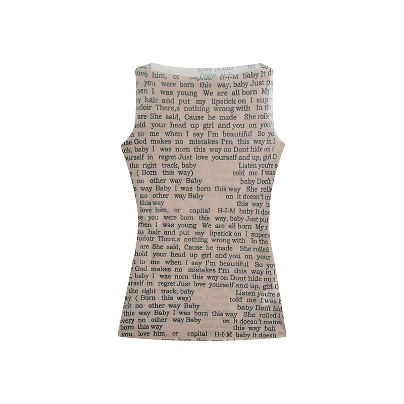 เสื้อซีทรู แขนกุด ลายอักษร เซ็กซี่ พร้อมส่งในไทย CN2492