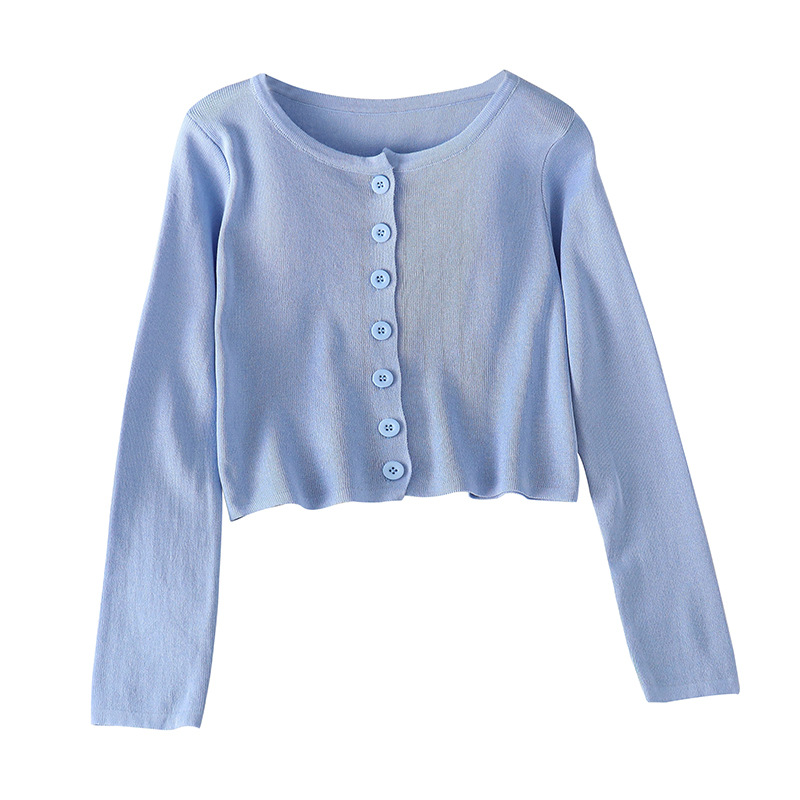 เสื้อครอป แขนยาว ไหมพรม สไตลส์เกาหลี พร้อมส่งในไทย