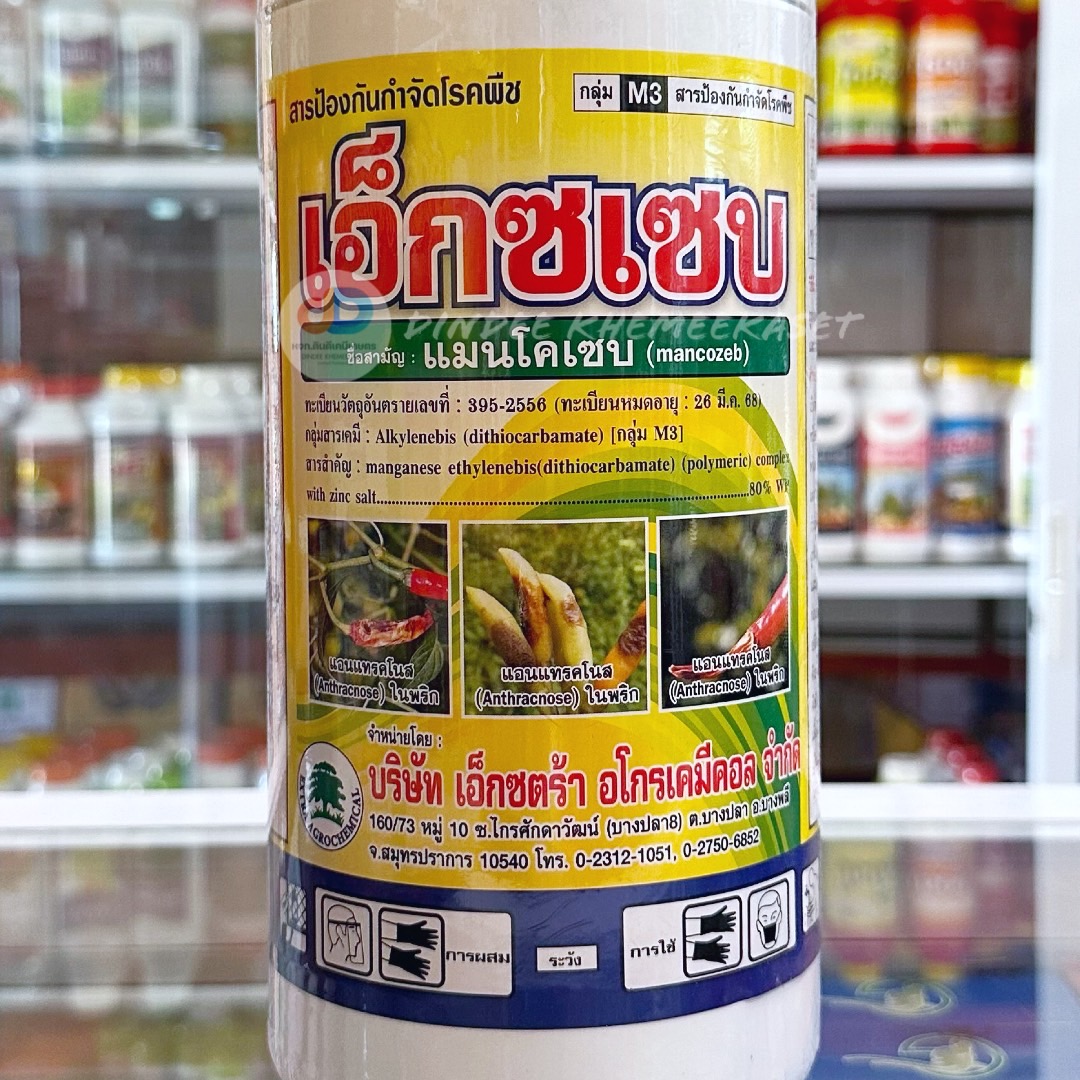 (ยกลัง12กระปุก)เอ็กซเซบ (ผงสีเหลือง)-แมนโคเซบ-ขนาด 1 กิโลกรัม #ป้องกันโรคแอนแทรคโนส ในพริกที่มีสาเหตุมาจากเชื้อรา