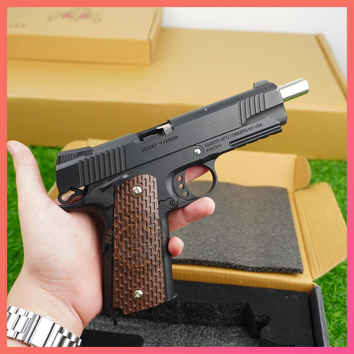 (60B)M1911 Kimber สีดำ(แม็กกาซีน,สไลด์,ปะกับปืนเป็นโลหะ) ปืนเจล ชักยิงทีละนัด