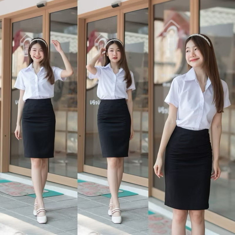 กระโปรงนักศึกษา กระโปรงทรงเอ เอวสูง ผ่าหลัง ยาว 24 นิ้ว