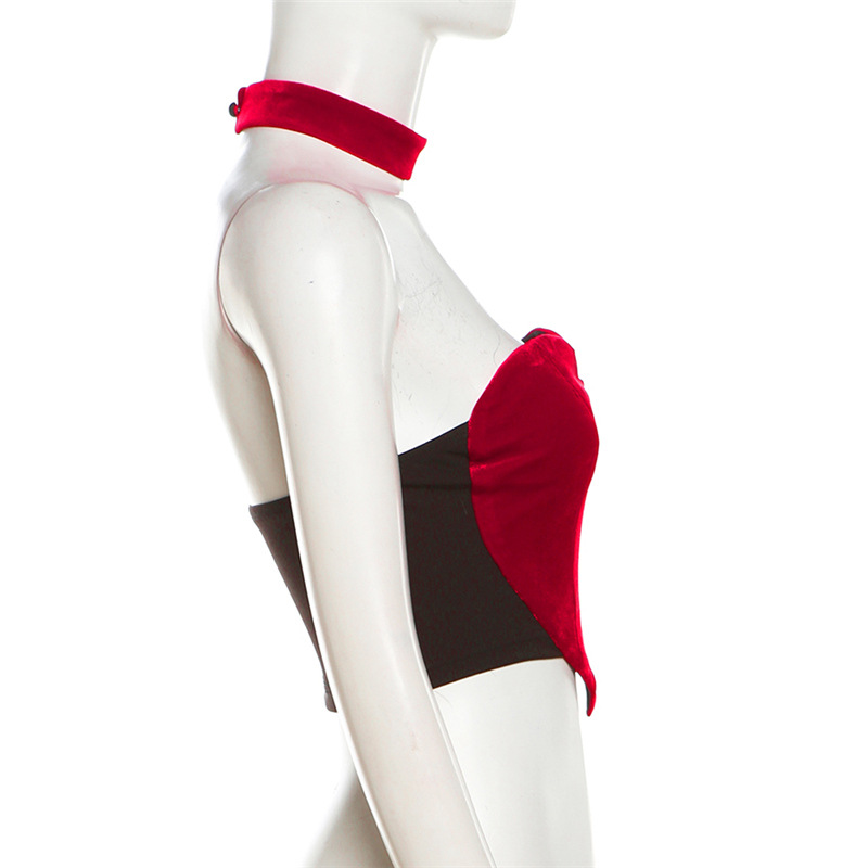 เสื้อครอป+โชเกอร์คอ ครอปหัวใจกำมะหยี่ CN41573