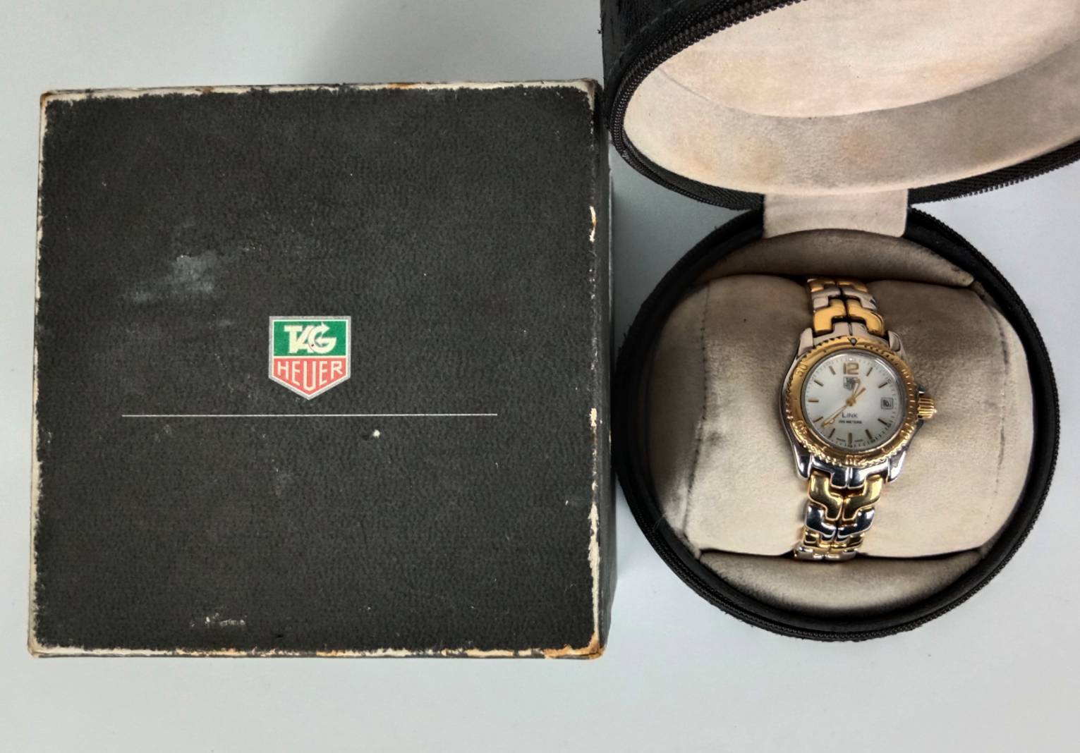 27.TAG Heuer Ladies SS/18k Gold WT1455 DW7002 Mother of Pearl Link Watch พร้อมกล่องแท้