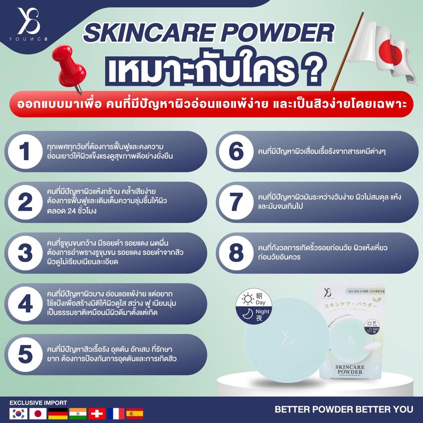 10.10 Y8แป้งSKINCARE POWDERใช้ได้24ชั่วโมง