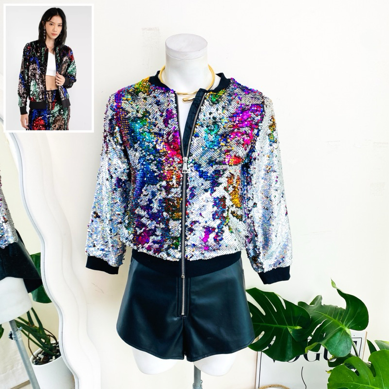 ไซด์ XS แบรนด์ JoJo แท้ 100%🌸แจ็คเก็ต Jackets เบสบอล เสื้อคาร์ดิแกน งานเกล็ดวิบวับ สีรุ้ง ใส่ออกงาน ชุดปาร์ตี้