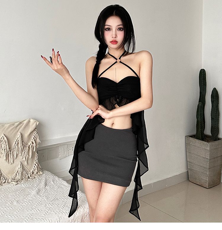 เสื้อสายเดี่ยว ครอป ชีฟอง รหัส CN2693