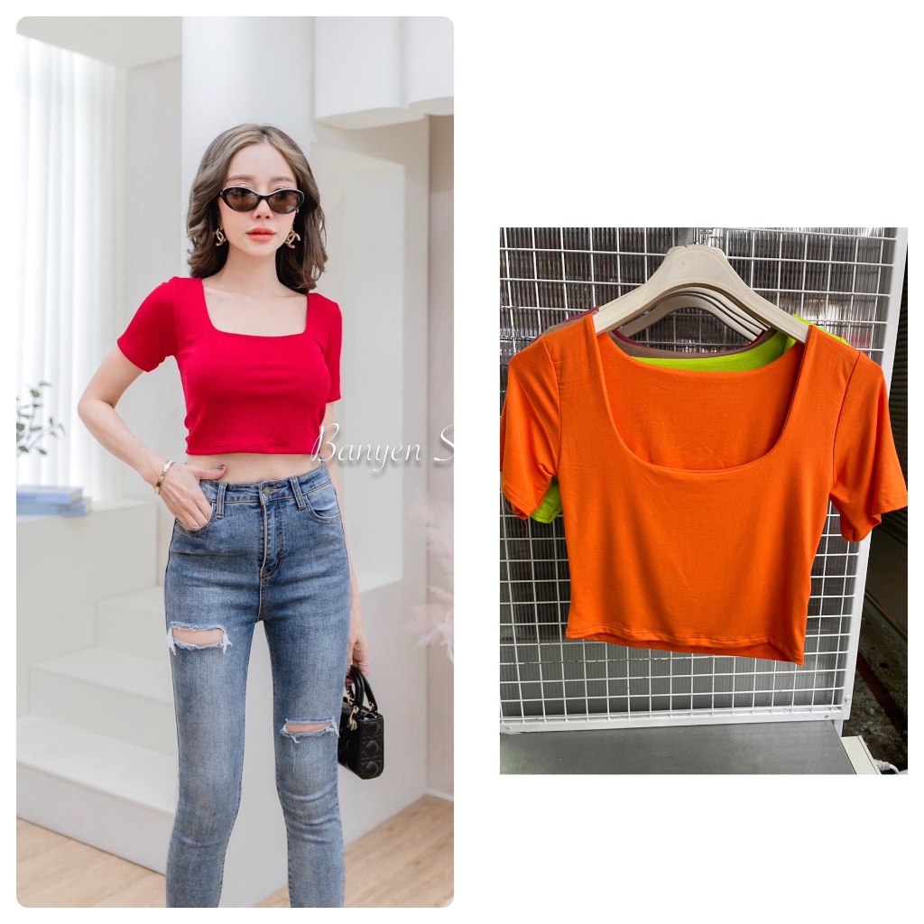 เสื้อยืด เสื้อครอปเซ็กซี่ ผ้าเรย่อน นิ่มยืดใส่สบาย มีหลายแบบ