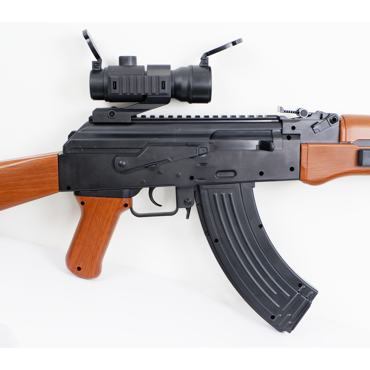 (19)AKM-47 ลายไม้ ปืนเจลไฟฟ้า ของเล่น ยิงรัวได้ ชักยิงได้