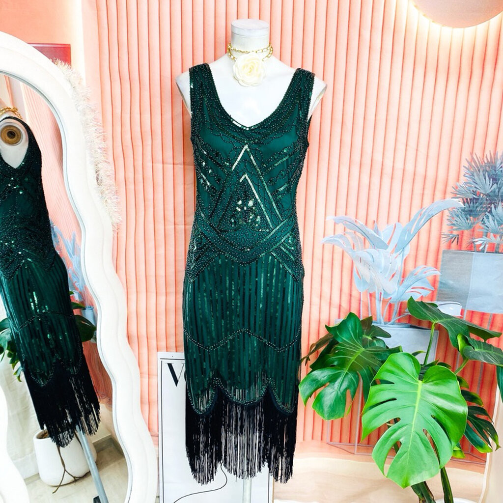ไซด์ M-XL แบรนด์ Fundaisy แท้ 100% 🌸 แกสบี้ เดรส Gatsby งานเกล็ดวิบวับ สีเขียว ใส่ออกงาน ชุดราตรีแกสบี้ ชุดปาร์ตี้