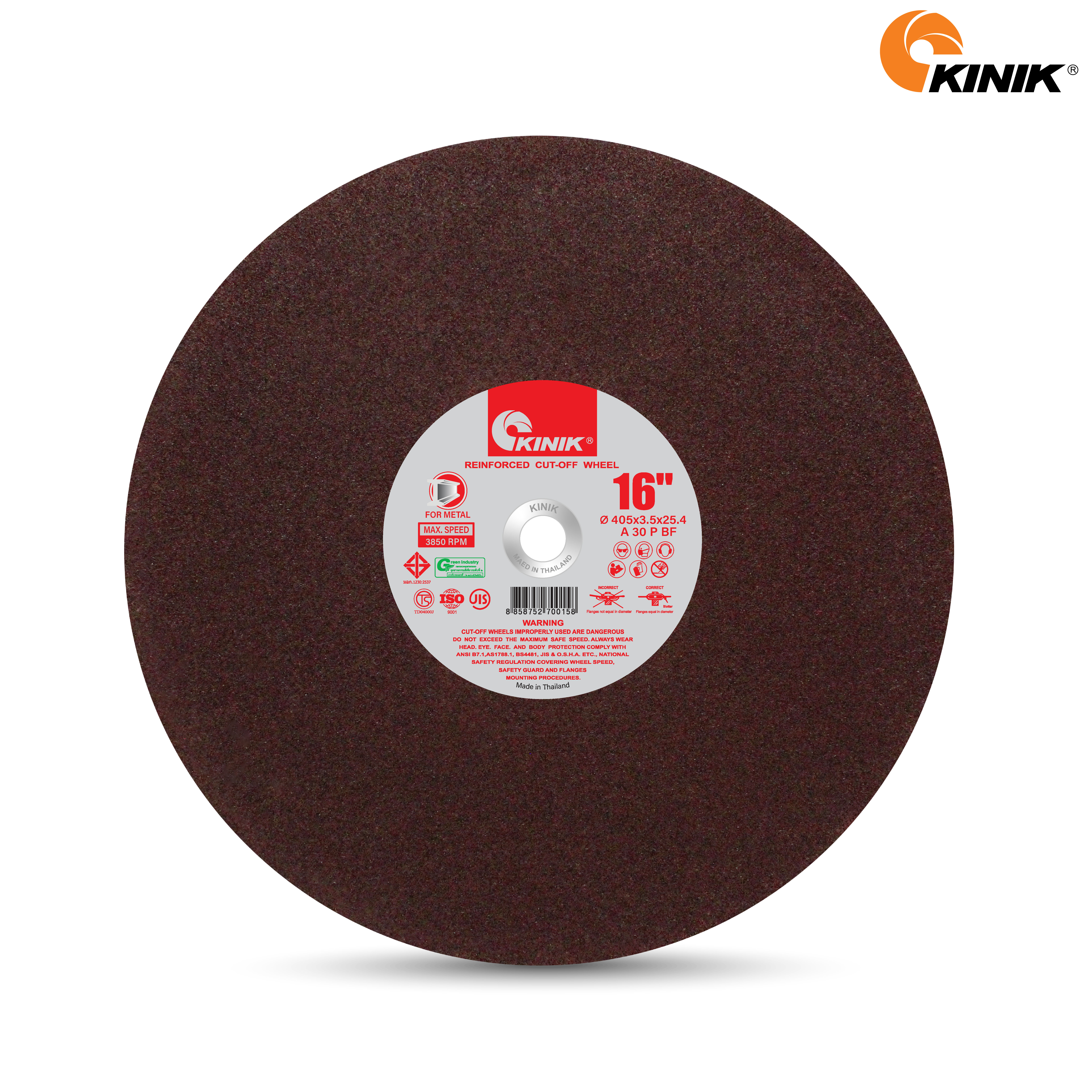 แผ่นตัดเหล็ก KINIK A30PBF30 405x3.5x25.4 mm.