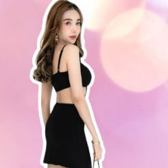 #สีครีม เดรสเว้าเอว D542