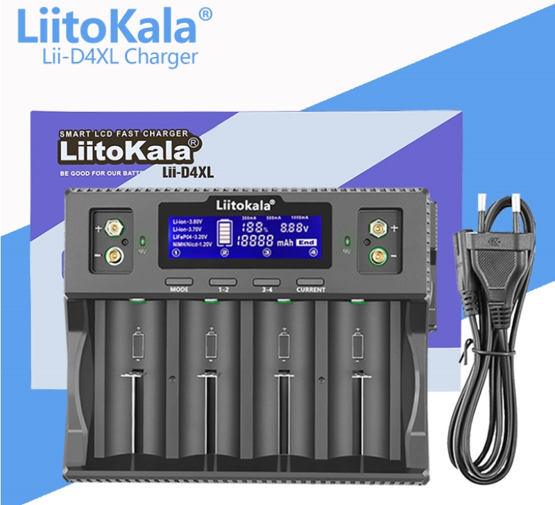 LiitoKala LiiD4XL เครื่องชาร์จถ่าน Li-ion 18650 18350 16340 14500 26650 Ni-MH AA AAA D ชาร์จต่างขนาดพร้อมกันได้ เต็มแล้วตัด