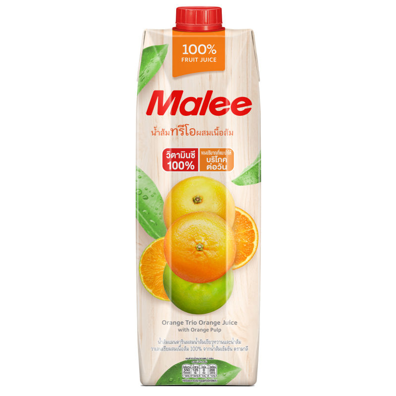8853333014945 มาลีน้ำส้มทรีโอผสมเนื้อส้ม100% 1ลิตร